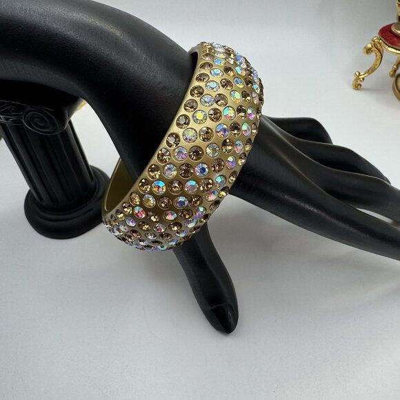 Chunky Gold Lucite Acrylic & AB Rhinestones Encrusted Bangle Bracelet Wide Cute - Picture 3 of 7